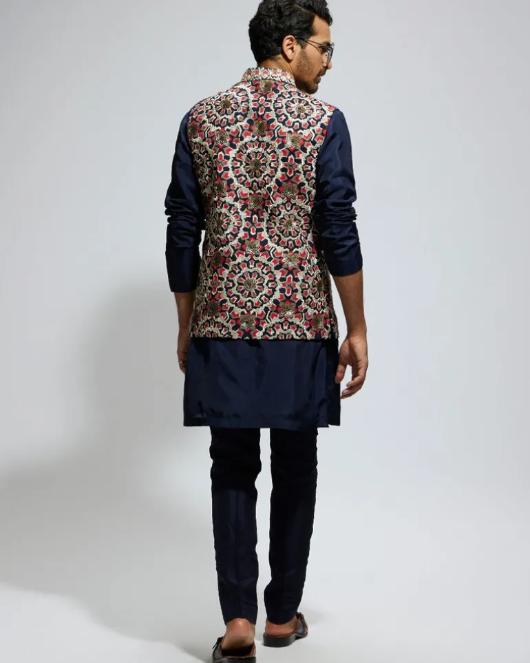 Blue Silk Embroidered Bandi Set