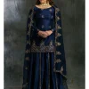 Blue Silk Sharara With Net Dupatta