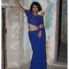 Blue Solid Ruffle Sari Set