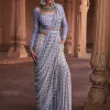 Blue Stripe Print and Highlighted Sharara Sari Set