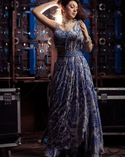 Blue Thikri Print and Highlighted Sari Set