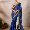 Blue Whispering Lily Crush Sari Set