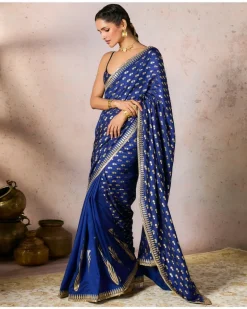 Blue Whispering Lily Crush Sari Set