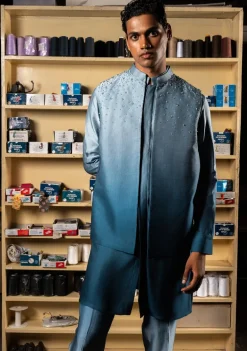 Blue Yaara Open Bandi With Matching Kurta Pajama Set