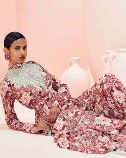 Blush Abstract Floral Peplum And Gharara Set