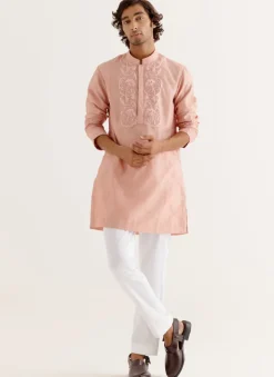 Blush Pink Block Printed Dori Embroidered Kurta Set