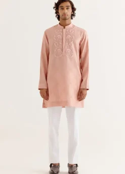 Blush Pink Block Printed Dori Embroidered Kurta Set