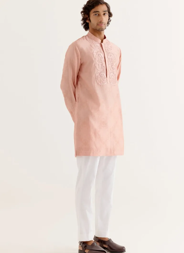 Blush Pink Block Printed Dori Embroidered Kurta Set