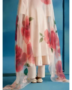 Blush Pink Cotton Silk Blend Hand-Painted Anarkali Set