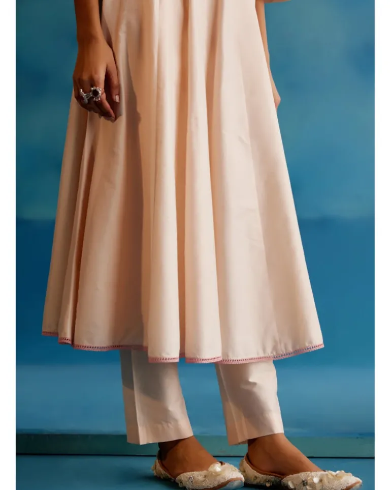 Blush Pink Cotton Silk Blend Hand-Painted Anarkali Set