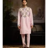 Blush Pink Cutdana & Zari Fan Butta Embroidered Kurta Paired With Blush Pink Pants