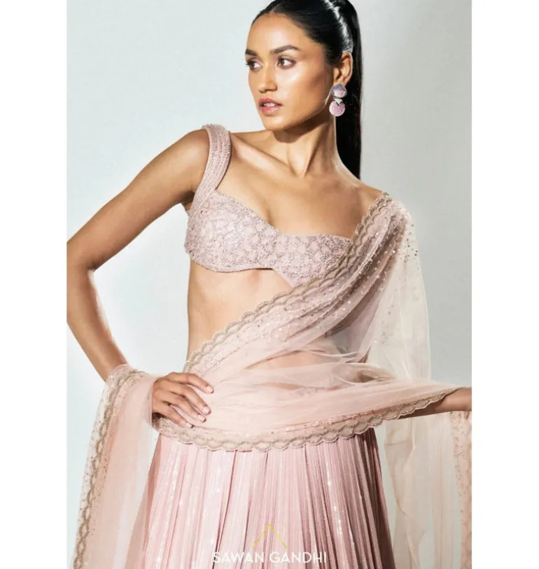 Blush Pink Cutwork Lehenga Set
