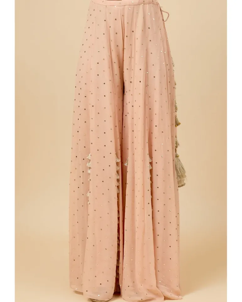 Blush Pink Embroidered Back Tie-Up Choli And Sharara With Dupatta Set