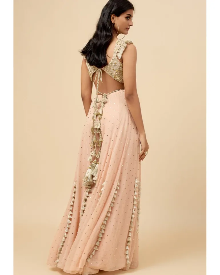 Blush Pink Embroidered Back Tie-Up Choli And Sharara With Dupatta Set
