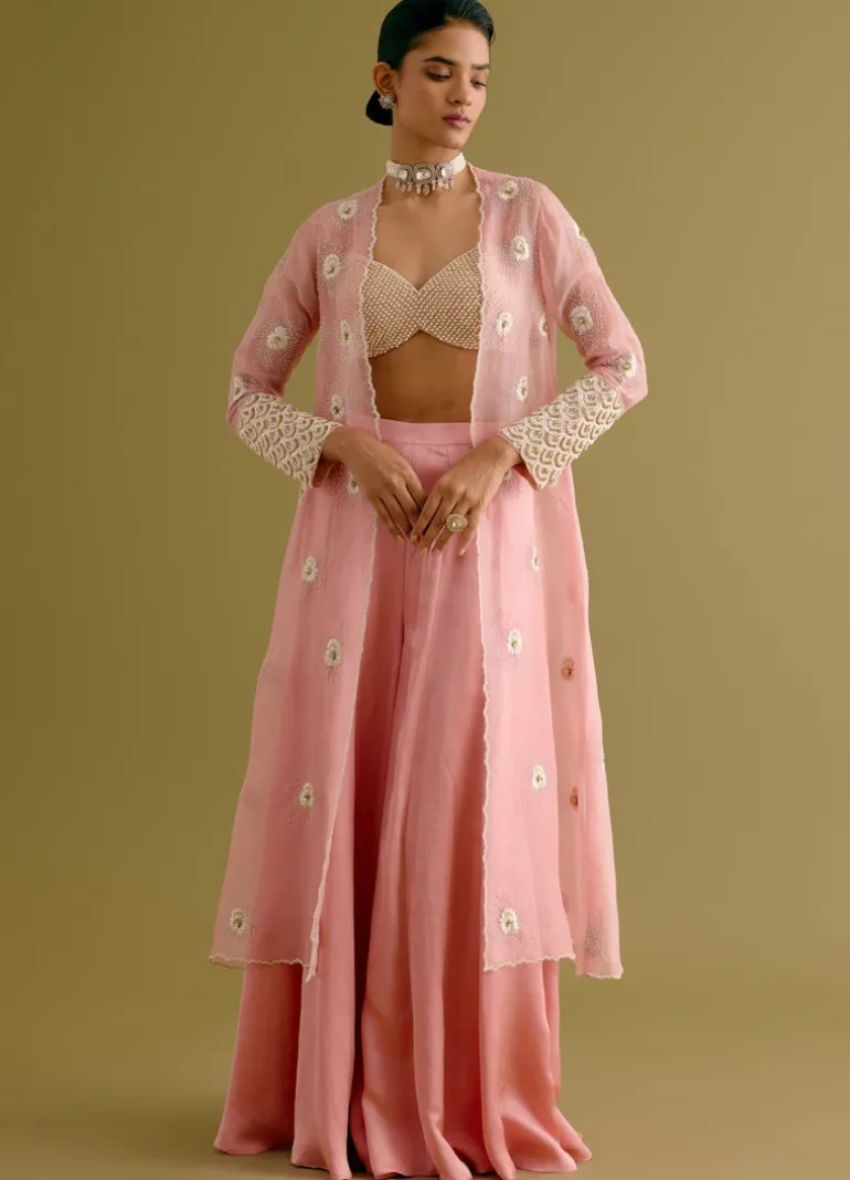 Blush Pink Embroidered Sharara And Jacket Set