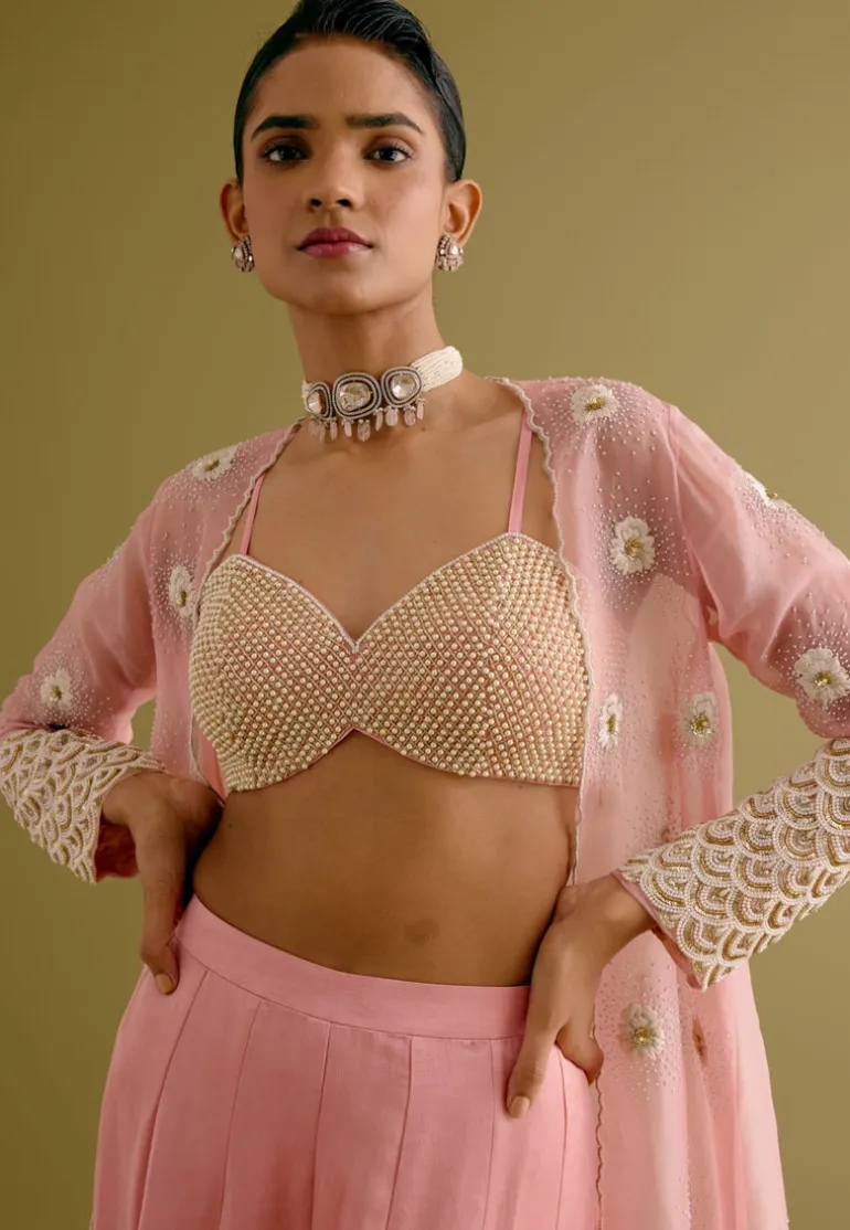Blush Pink Embroidered Sharara And Jacket Set