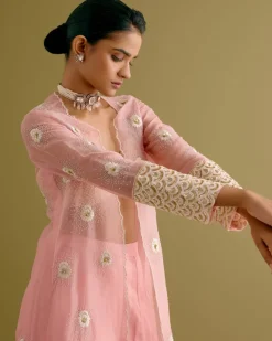 Blush Pink Embroidered Sharara And Jacket Set
