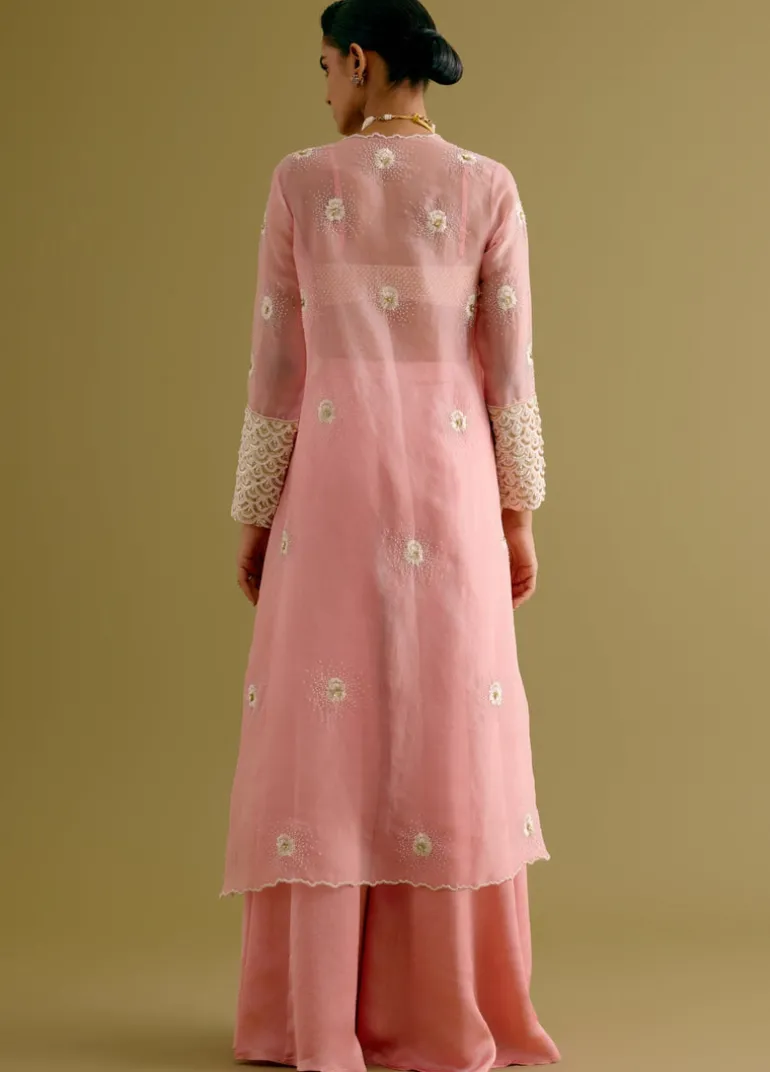 Blush Pink Embroidered Sharara And Jacket Set
