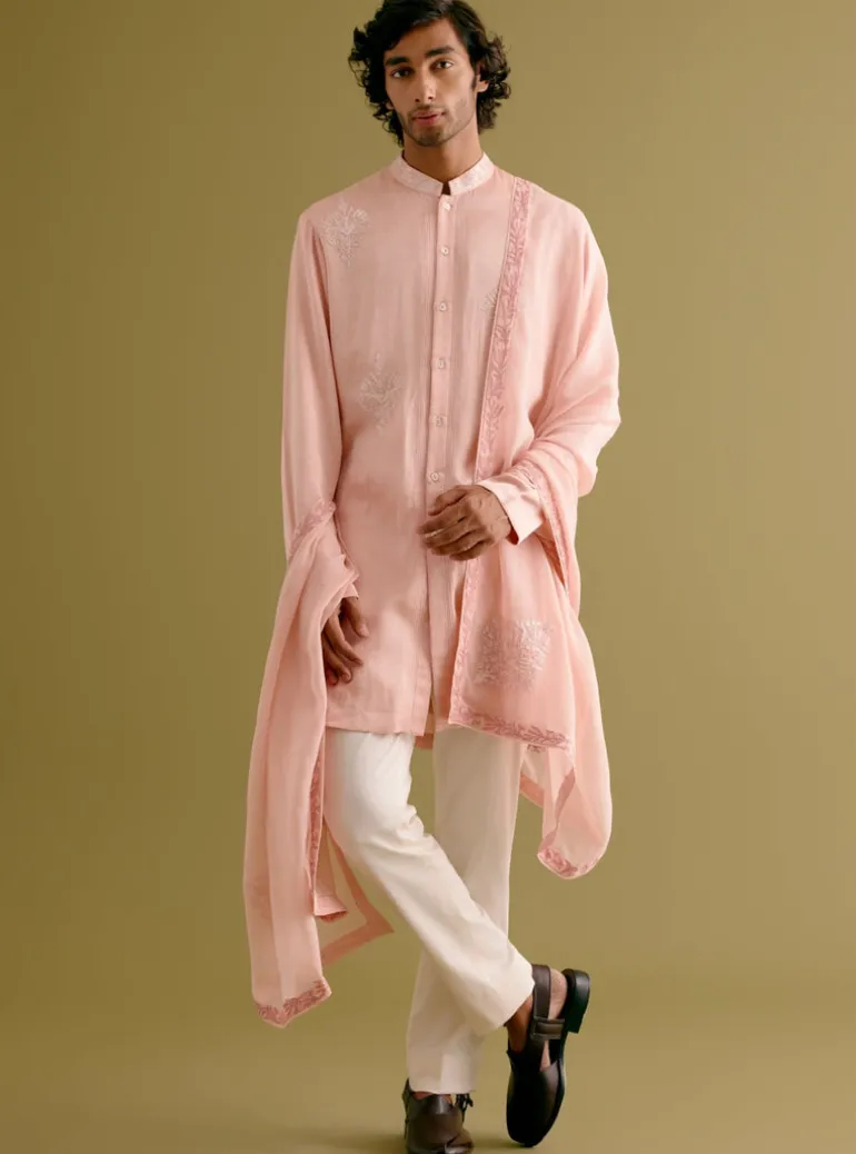 Blush Pink Front-Open Dori Embroidered Kurta Set