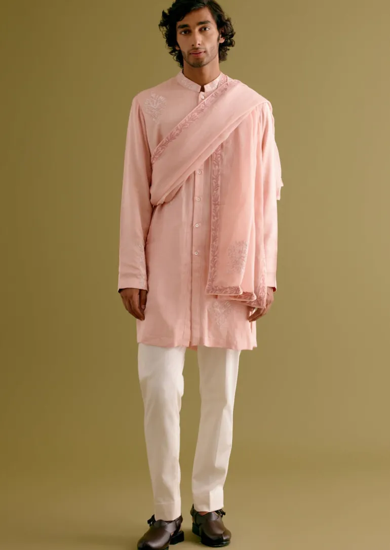 Blush Pink Front-Open Dori Embroidered Kurta Set