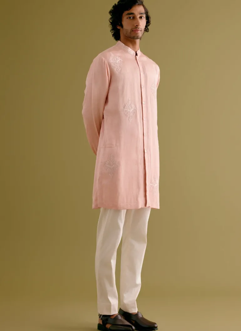 Blush Pink Front-Open Dori Embroidered Kurta Set