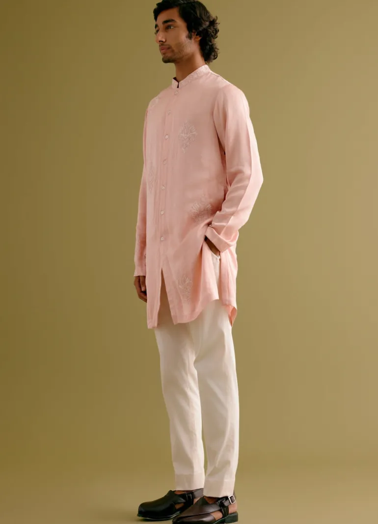 Blush Pink Front-Open Dori Embroidered Kurta Set
