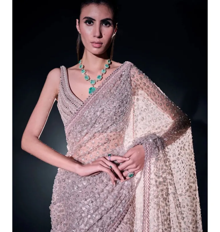 Blush Pink Sequins Cutdana Sari Set