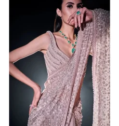 Blush Pink Sequins Cutdana Sari Set