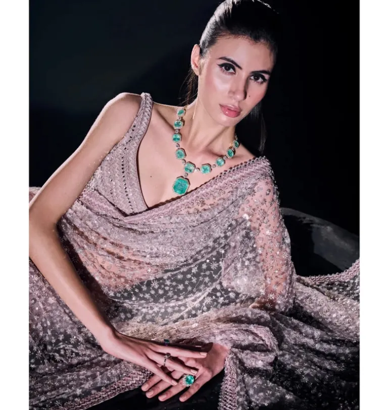 Blush Pink Sequins Cutdana Sari Set