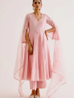 Blush Pink Silk Chanderi Dori Embroidered Anarkali Set