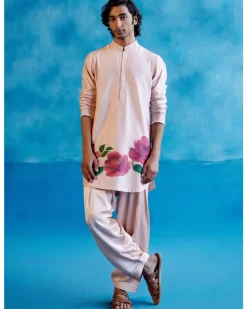 Blush Pink Silk Chanderi Hand-Painted Kurta Set