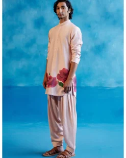 Blush Pink Silk Chanderi Hand-Painted Kurta Set