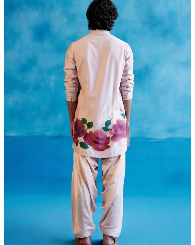 Blush Pink Silk Chanderi Hand-Painted Kurta Set