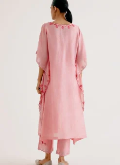 Blush Pink Silk Chanderi Dori Embroidered Kaftan Set