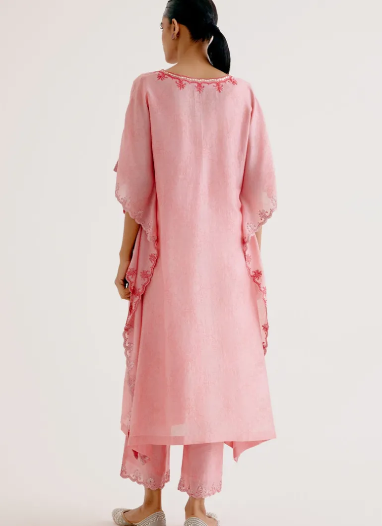 Blush Pink Silk Chanderi Dori Embroidered Kaftan Set