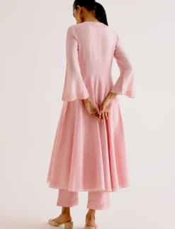 Blush Pink Silk Chanderi Dori Embroidered Anarkali Set