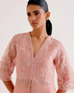 Blush Pink Silk Organza Embroidered Kurta Set