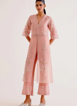 Blush Pink Silk Organza Embroidered Kurta Set