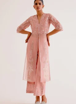 Blush Pink Silk Organza Embroidered Kurta Set