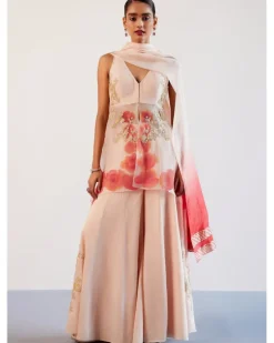 Blush Pink Silk Organza Hand-Painted Embroidered Sharara Set