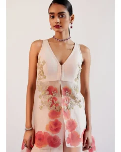 Blush Pink Silk Organza Hand-Painted Embroidered Sharara Set
