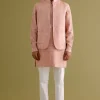 Blush Pink Woven Kurta Set With Dori Embroidered Bandi
