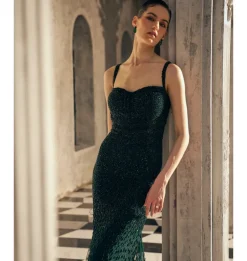 Bottle Green Crystal Swarosvki Gown