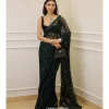 Bottle Green Cutwork Sari Set