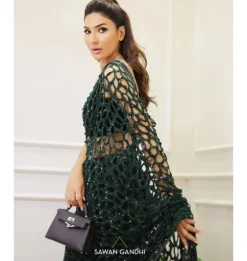 Bottle Green Cutwork Sari Set