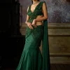 Bottle Green Embroidered Mermaid Sari Set