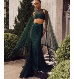 Bottle Green Fishcut Cutwork Lehenga Set
