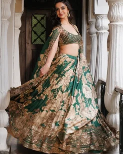 Bottle Green Floral Lehenga Set