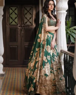 Bottle Green Floral Lehenga Set