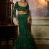 Bottle Green Fully Embroidered Blouse And Mermaid Skirt Set